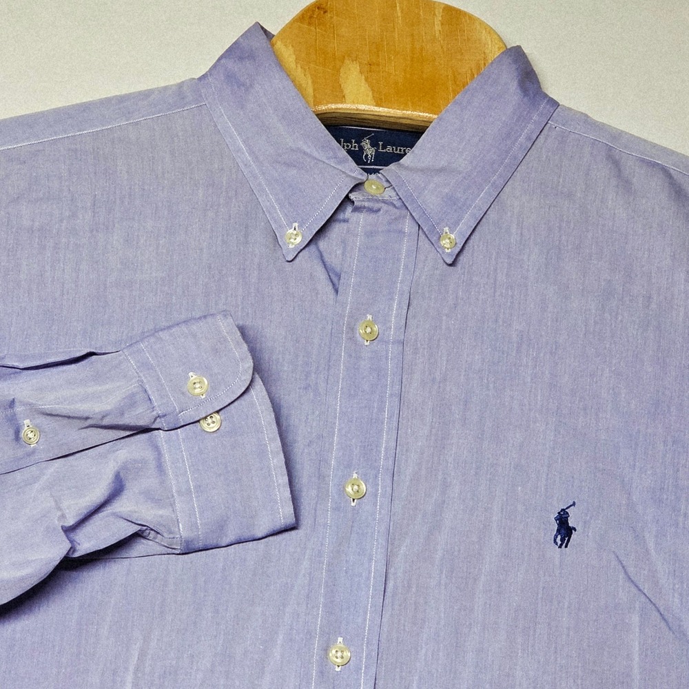 Ralph‎ Lauren Yarmouth Mens Button Down Shirt Long Sleeve Blue Cotton